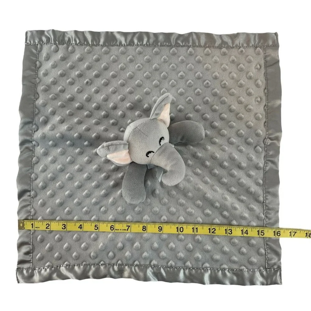 Pro Goleem Gray Elephant Lovey Satin Trim Minky Dots Baby Security Blanket 16 in